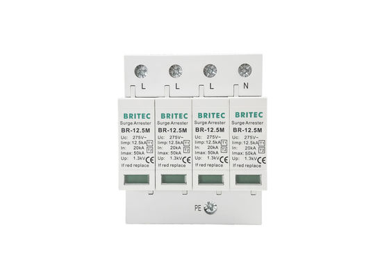 Pluggable کلاس 1 + 2 (B + C) Lightning Arrester Surge Protector SPD 10/350 12.5kA 4P