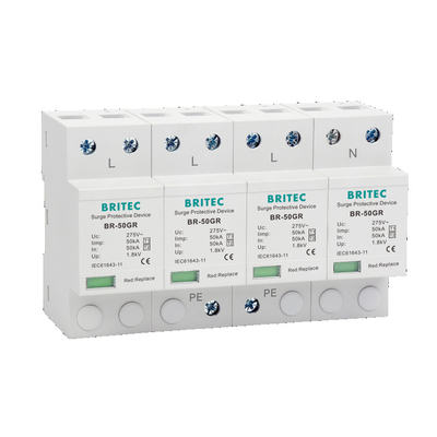 BRITEC BR-50GR 275 4P T1 دستگاه حفاظت از تورم نوع 1 چین 275 Ac 3 Phase Spd Lightning Arrester Protector