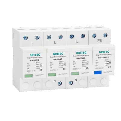 BR-50GR 3P+N نوع 1 دستگاه حفاظت از نوسانات کلاس 1 AC SPD 50ka صاعقه گیر SPD نوع 1 و 2