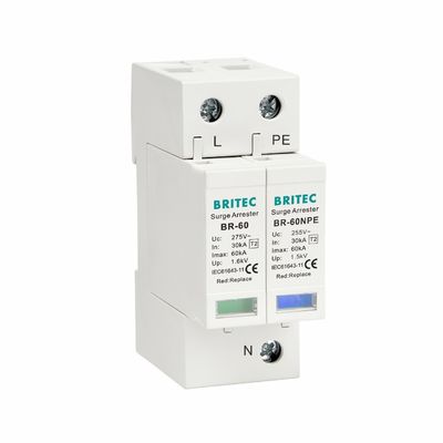 BR-60 1+1 نوع 2 محافظ افزایش برق دستگاه حفاظت از صاعقه 60KA کلاس C