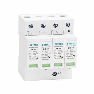 BR-80 4P نوع 2 دستگاه محافظت از افزایش SPD 80KA 4P محافظت از افزایش برای حفاظت از صاعقه