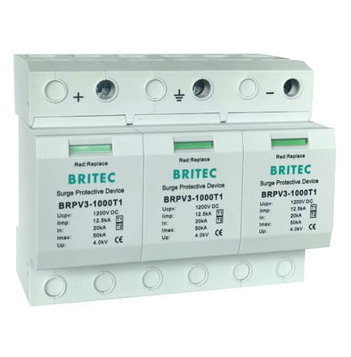 BRPV3-1000 T1 50ka DC 1000V 12.5ka Pv Surge Arrester دستگاه حفاظت از خورشیدی T1 T2 Dc SPD های خورشیدی