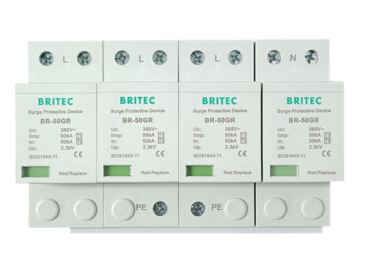 BR-50GR 4P Ac حفاظت از نور چین نوع 1 دستگاه حفاظت از افزایش Spd spd t1 t2 نوع 1 توقف افزایش