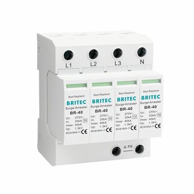 BRITEC BR-40 4P دستگاه حفاظت از نوسان نوع 2، 40kA، 320 ولت، محافظ صاعقه قابل تعویض SPD