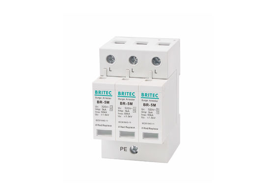 محافظ های رعد و برق 5kA 3P 320Vac نوع 1 + 2 / کلاس I + II / کلاس B + C