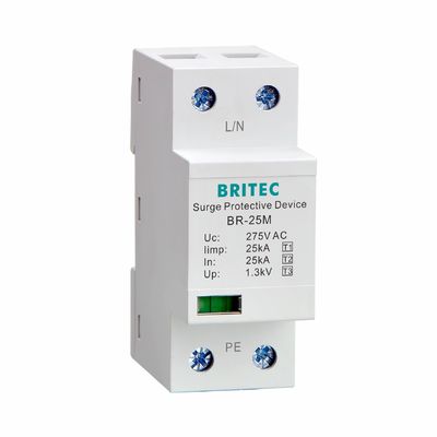 BR-25M 1P T1 کلاس I+II 25kA تک فاز برقگیر SPD محافظ صاعقه