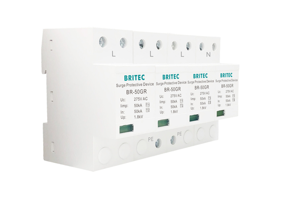 SPD 50KA نوع 1 دستگاه محافظت از افزایش 4P 150V 275V 320V AC Lightning Arrester