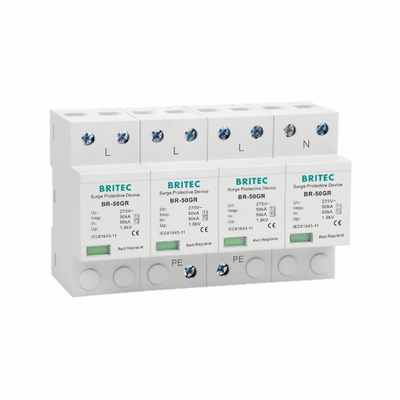 SPD 50KA نوع 1 دستگاه محافظت از افزایش 4P 150V 275V 320V AC Lightning Arrester