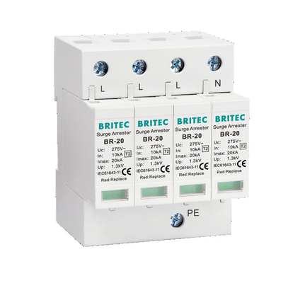 BR-20 4P کلاس 2 دستگاه حفاظت از افزایش برق گیرنده رعد و برق 3 مرحله Thunder SPD نوع 2 دستگاه حفاظت از افزایش برق
