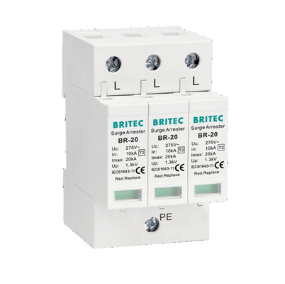 BR-20 4P کلاس 2 دستگاه حفاظت از افزایش برق گیرنده رعد و برق 3 مرحله Thunder SPD نوع 2 دستگاه حفاظت از افزایش برق