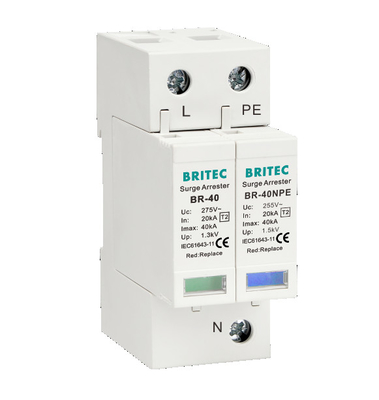 BR-40 4P 20kA - 200kA محافظت از افزایش برق دستگاه افزایش برق گیرنده های Spd رعد و برق 275v محافظ افزایش برق