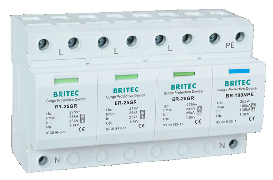 BR-25GR 1+1 رعد و برق 25 کیلو آمپر نوع 1 حفاظت از ولتاژ دستگاه حفاظت از رعد و برق spd