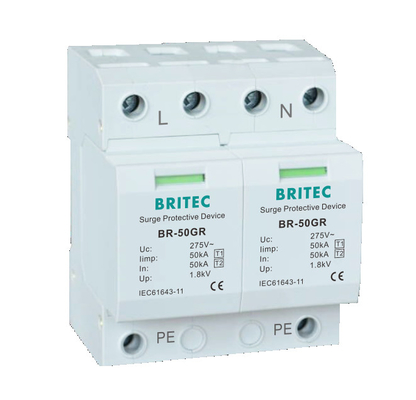 TUV BR-50GR 5kA دستگاه های حفاظت از افزایش 3 فاز Spd نوع 1 گرفتگی رعد و برق سرکوب ولتاژ موقت