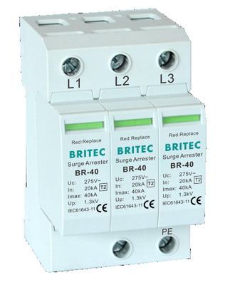 BR-40 3P دستگاه محافظت از افزایش برق سه فاز Spd گرفتگی رعد و برق 40kA