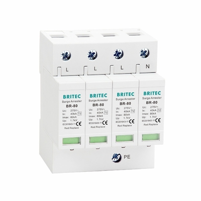 BR-80 4P نوع 2 دستگاه حفاظت از نوسانات SPD 80KA 4P Surge Protector