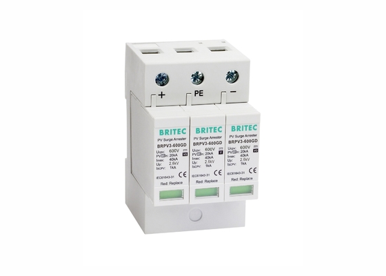 3 قطب DC 600V محافظ فتوولتائیک حفاظتی 40kA دستگاه حفاظت از خورشید خورشیدی