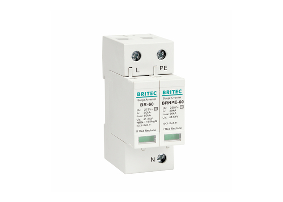 BR-60 1+1 نوع 2 محافظ افزایش برق دستگاه حفاظت از صاعقه 60KA کلاس C