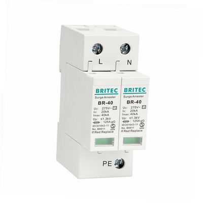 BR-40 1P+1 40kA نوع 2 حفاظت در برابر ولتاژ برقگیر دستگاه حفاظت از صاعقه تک فاز Singel spd