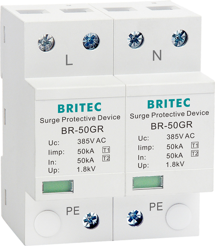 BRITEC BR-50GR 275 2P Spd 50kA Type 1 Protection Surge Protection Device Ac Din Rail Surge Rerester محافظ رعد و برق