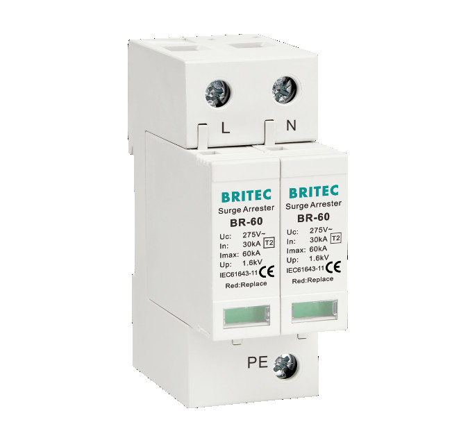 BR-60 2P نوع 2 دستگاه حفاظت از افزایش برق گیرنده برق 60ka محافظ های افزایش برق گیرنده افزایش برق