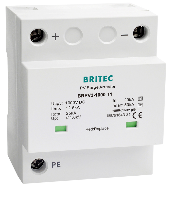 BRPV3-1000 T1 12.5kA PV Surge Arrester 50ka DC 1000V Spd محافظت از افزایش خورشیدی t1 t2 dc فتوولتکی