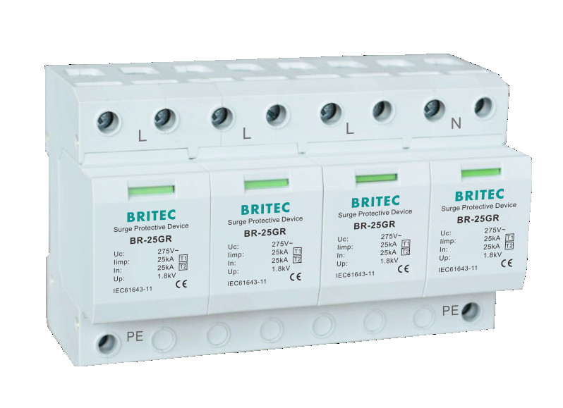 BR-25GR 4P SPD حفاظت از رعد و برق DIN Rail 35 میلی متر ac spd
