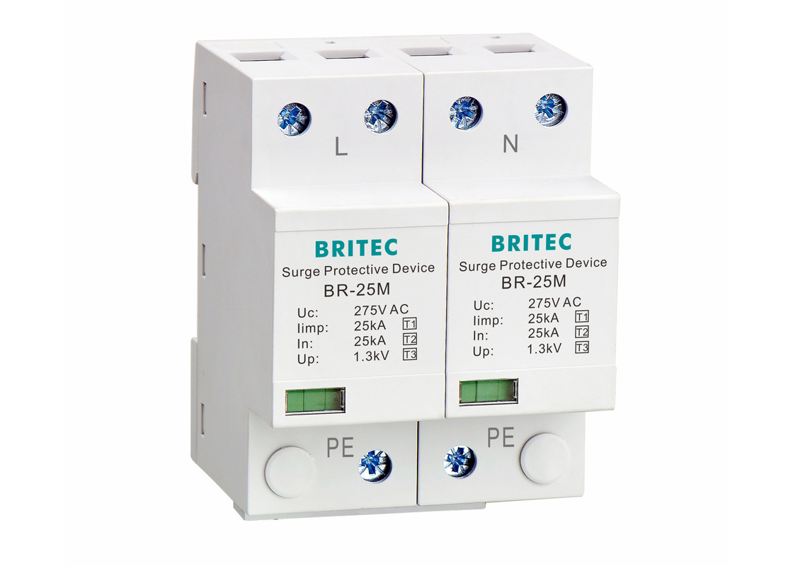 نوع 1+2+3 25kA 275V SPD 2 قطب نوع 1 محافظ افزایش برق حفاظت از صاعقه