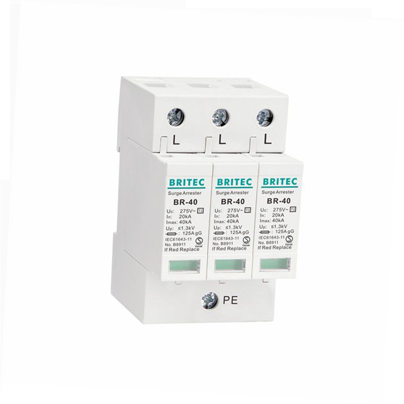 BR-40 3P Spd 3P نوع 2 دستگاه حفاظت از نوسانات DIN Rail سه فاز حفاظت صاعقه