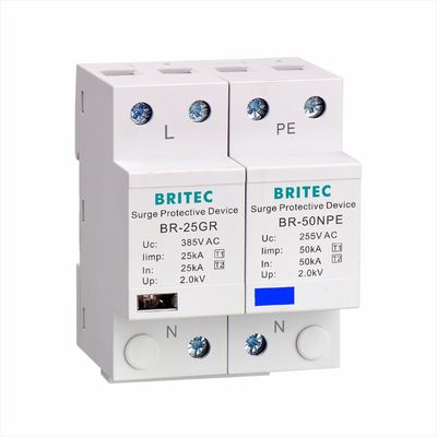 BRITEC BR-50GR 275 2P Spd 50kA Type 1 Protection Surge Protection Device Ac Din Rail Surge Rerester محافظ رعد و برق