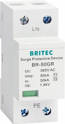 محافظ برق BRITE C 50kA با تاییدیه TUV/CE/ROHS با شکل موج 10/350، دستگاه صاعقه گیر SPD نوع 1