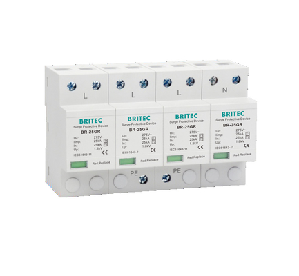BR-25GR 4P کلاس I نوع 1 Surge Surge Arrestor SPD Thunder Protector Spark Gap spd نوع1 4p ac spd محافظت از افزایش