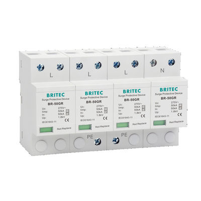 BR-50GR 275 4P Spd T1 T2 Type 1 Surge Protective Device Ac Lightning Protector 3 فاز spd