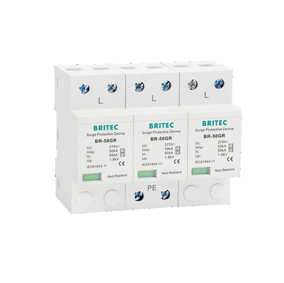 BRITEC BR-50GR 275 4P T1 دستگاه حفاظت از تورم نوع 1 چین 275 Ac 3 Phase Spd Lightning Arrester Protector