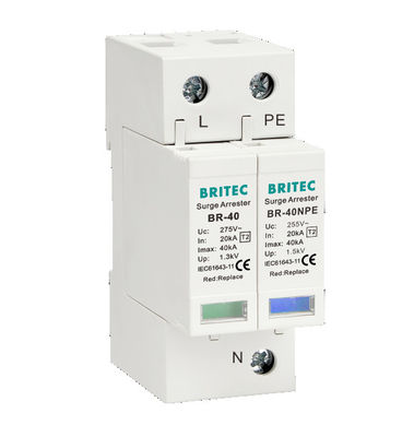 BR-40 4P 20kA - 200kA محافظت از افزایش برق دستگاه افزایش برق گیرنده های Spd رعد و برق 275v محافظ افزایش برق