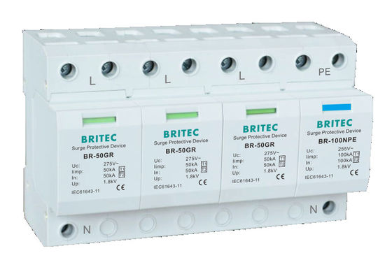 BR-50GR 1P 50kA نوع 1 دستگاه محافظ سرج Ac Din Rail Surge Rerester SPD