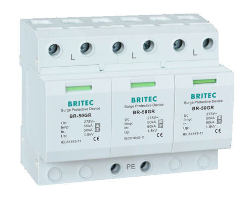 BR-50GR 1P 50kA نوع 1 دستگاه محافظ سرج Ac Din Rail Surge Rerester SPD