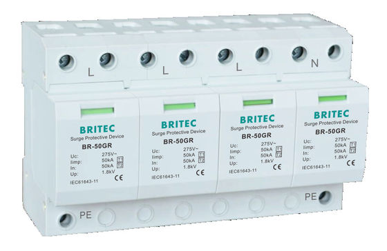 BR-50GR 1P 50kA نوع 1 دستگاه محافظ سرج Ac Din Rail Surge Rerester SPD