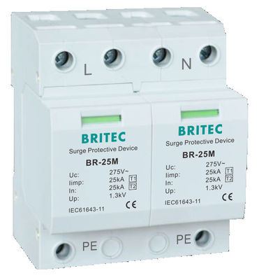 BR-25M 3P+1NPE 25kA T1+T2 Varistor Surge arrester B+C ولتاژ پایین 3 فاز AC Spd محافظ رعد و برق