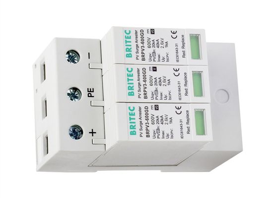 3 قطب DC 600V محافظ فتوولتائیک حفاظتی 40kA دستگاه حفاظت از خورشید خورشیدی