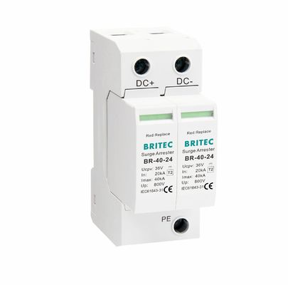 BR-40-24 T2 دستگاه محافظت از افزایش برق 40kA 24V SPD با محفظه ترموپلاستیک UL94-V0 برای افزایش برق