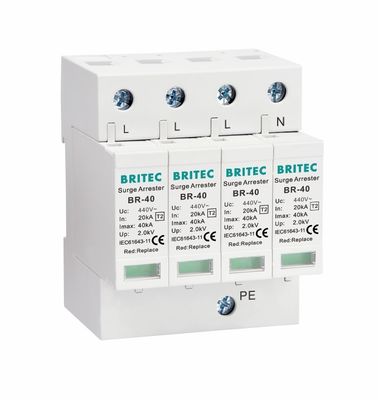 BR-40 440 4P نوع 2 دستگاه محافظ افزایش 40ka SPD T2 محافظت از قدرت گیرنده رعد و برق محافظ رعد و برق AC افزایش 440V افزایش گیرنده SPD نوع 2 افزایش محافظ