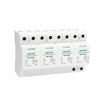 محافظ موج TUV BR-50GR 3P+N کلاس 1 AC SPD 50ka قابل تعویض نوع 1 spd TUV محافظ رعد و برق spd کلاس 1 spd محافظ موج نوع 1