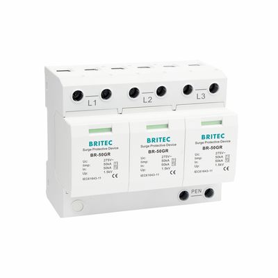 محافظ موج TUV BR-50GR 3P+N کلاس 1 AC SPD 50ka قابل تعویض نوع 1 spd TUV محافظ رعد و برق spd کلاس 1 spd محافظ موج نوع 1