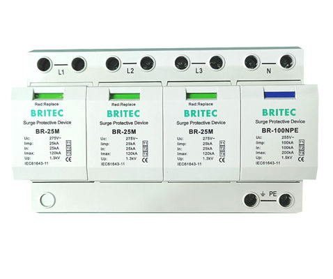 BRITEC BR-25M 3+1 نوع 1 دستگاه محافظت از افزایش با 25kA Iimp ماژول پلاگین شده نوع 1 محافظت از افزایش
