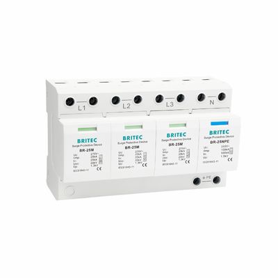 BRITEC BR-25M 3+1 نوع 1 دستگاه محافظت از افزایش با 25kA Iimp ماژول پلاگین شده نوع 1 محافظت از افزایش