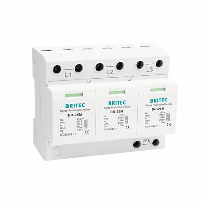 محافظ برق 275 ولت با 25KA Iimp و DIN Rail Mount برای حفاظت از قدرت 3 فاز