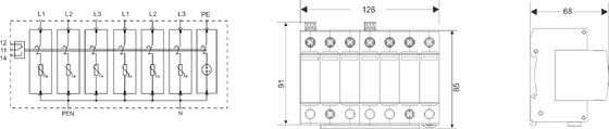 محافظ موج BR-40 275 6+1 نوع 2، ریل دین، صاعقه گیر 3 فاز SPD 275 ولت