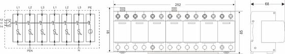 BR-25M 275 6+1 نوع 1+2 دستگاه محافظت از افزایش انرژی با حفاظت 25kA و محفظه ترموپلاستیک UL94-V0