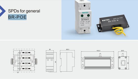 BR-POE-M POE محافظ افزایش برق با 3kA جریان اسمی DIN ریل نصب شده و حفاظت IP20 برای شبکه های RJ45 مخابرات صنعتی SPD تولید کننده