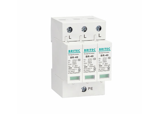 نوع 2 دستگاه محافظت از افزایش SPD 20 ~ 40KA گرفتگی رعد و برق با نصب 35mm Din Rail